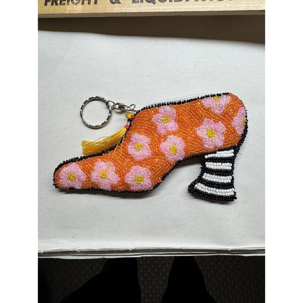 Beaded Shoe Keychain Bag Zipper Retro Fall Autumn Witch Coin Case